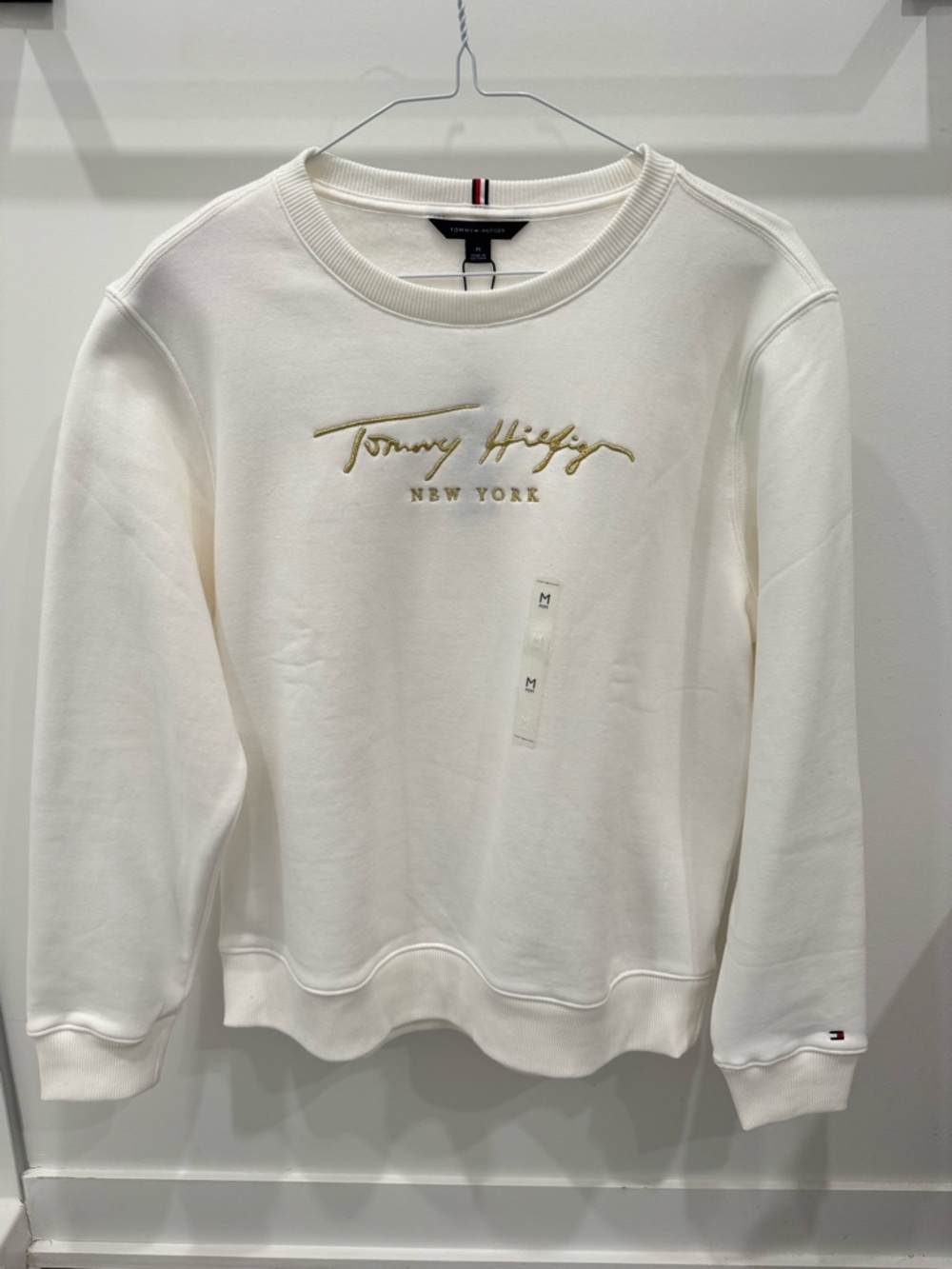 Tommy Hilfiger Cream Crewneck with Gold Script Logo